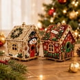 thumbnail image 3 of 3D Wooden Christmas House Diamond Art Kit, Full Drill Crystal Mosaic Craft, 5.7 in Tabletop or Hanging Holiday Decoration, 3 of 5
