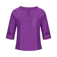 thumbnail image 4 of Tianiyouqing Womens Shirts 3/4 Sleeve Cotton Linen Gauze Tops Casual Button V Neck Blouses Loose Fit with Pocket Purple L, 4 of 6