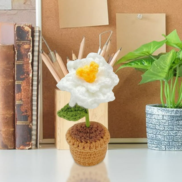 Decoración del hogar, decoración de habitaciones, decoración de paredes, flores tejidas a mano, flores tejidas en macetas, rosas tejidas a crochet, decoraciones de oficina con flores simuladas hechas