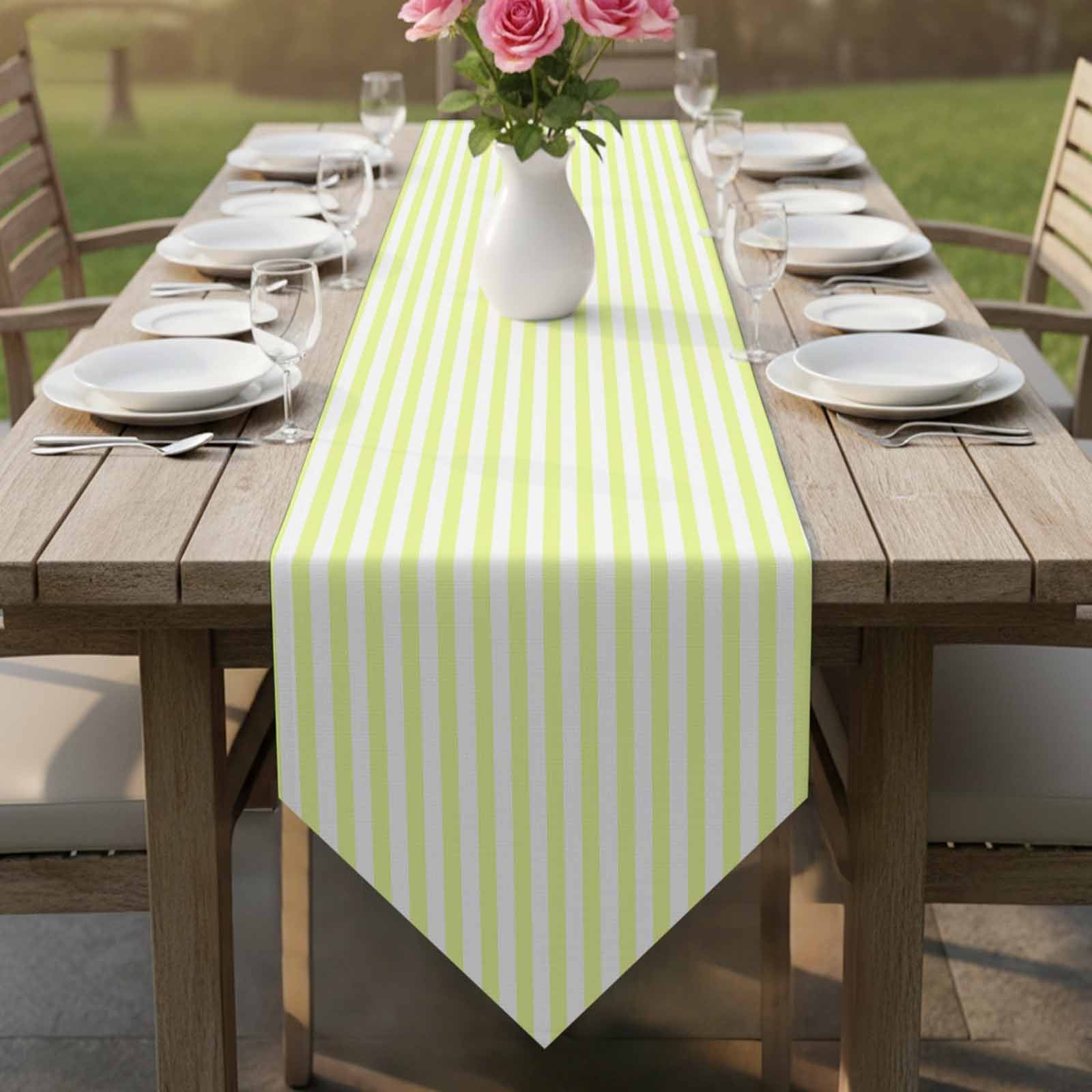 Yellow White Stripe Table Runner Linen Burlap Table Runner 108 Inches Long Modern Minimalist Geometric Striped Dresser Scarves for Kitchen Island Coffee Dining Room Party Holiday Decor 13"x108"