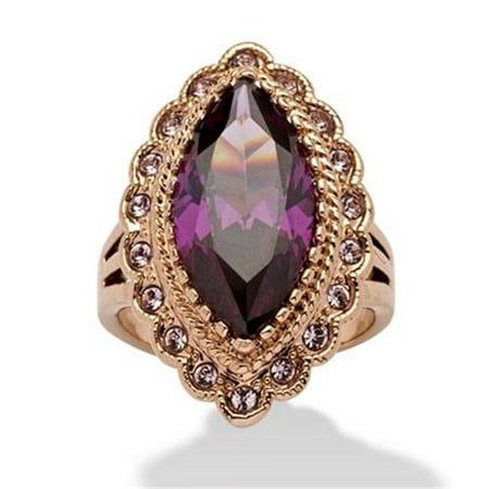 PalmBeach Jewelry 541377 7. 94 TCW Marquise-Cut Purple Cubic Zirconia Cocktail Ring in Rose Ion-Plated - Size 7