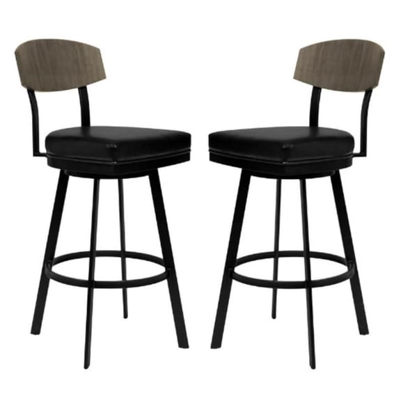 Home Square 30" Modern Faux Leather Barstool in Black & Gray Walnut - Set of 2