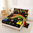 thumbnail image 2 of Manfei Cartoon Cloud Rainbow Queen Sheets, GraffitiStars Queen Sheet Sets, Black Orange, 4-Piece, 1 Flat Sheet, 1 Fitted Sheet and 2 Pillowcases, 2 of 6