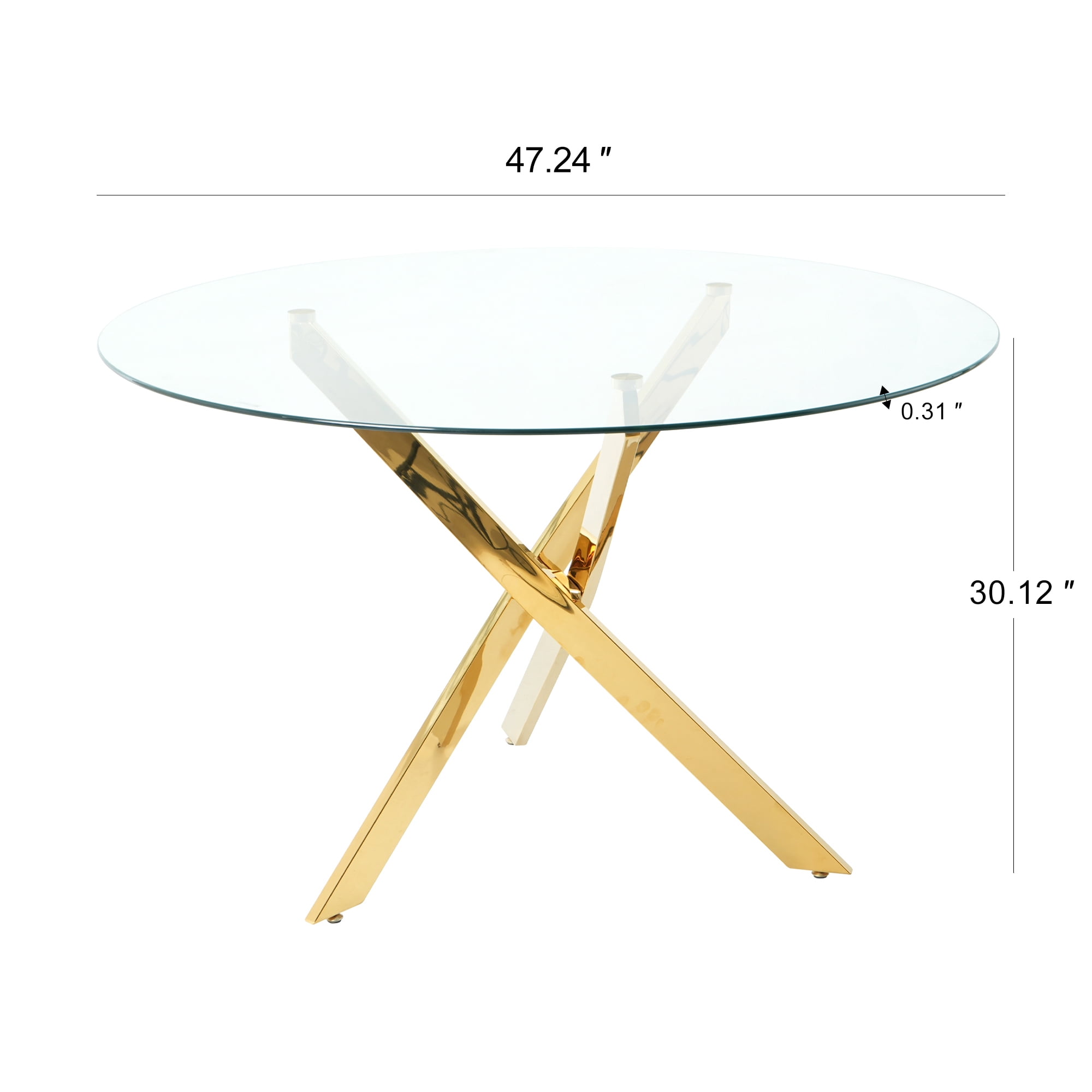 47" Modern Round Glass Dining Table with Golden Base