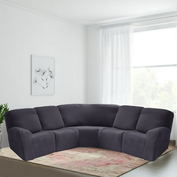 Eurhowing 5 Seat Recliner Sofa Cover, Stretchable L-Shaped Sectional Couch Slipcovers, Jacquard Corner Reclining Sofa Covers Furniture Protector for Pets Kids, Dark Grey