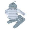 thumbnail image 1 of Baby Clothes Set  Romper with Long Sleeve Striped Pants and Hat, 1 of 9