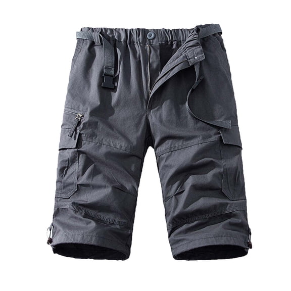 Mens Cargo Bermuda Shorts Plus Size Baggy Elastic Waist Multi-Pocket Athletic Shorts Hiking Workout Dark Gray 2XL