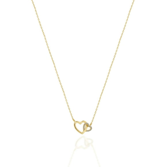 Mercie Sterling Silver Necklace, Gold Vermeil Gold Double Heart Pendant Jewellery, Cubic Zirconia Accent for Everyday Wear