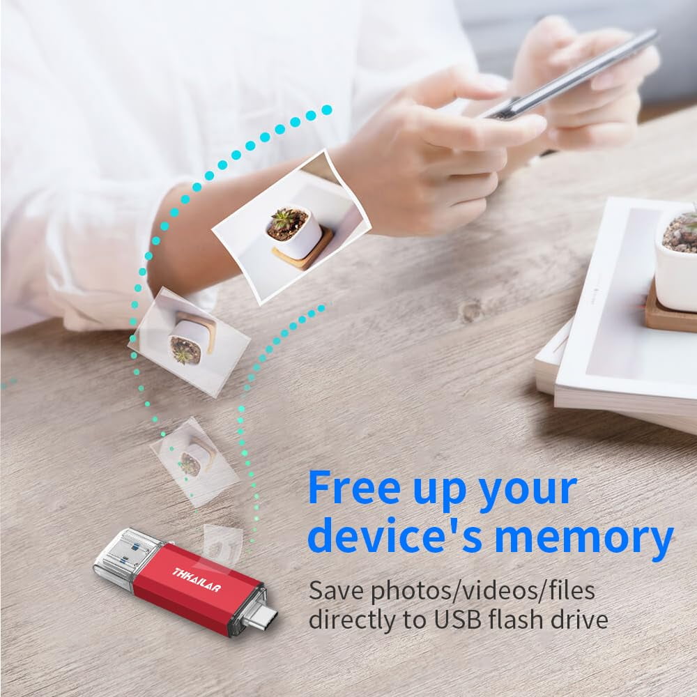 THKAILAR USB C Flash Drive 128GB, USB Flash Drive with Type C and - Main Image