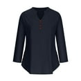 thumbnail image 4 of Idoravan Long Sleeve Shirts for Women Clearance Fashion Women Casual Cotton and Linen Long Sleeve V-Neck Solid Loose Tops Blouses, 4 of 6