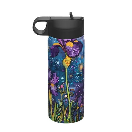 

Uemuo Cosmic Purple Irises Print 18oz Sports Insulated Kettle Water Bottle Outdoor Sports Bottle Insulated Hydration Bottle with Handle & Flip Straw