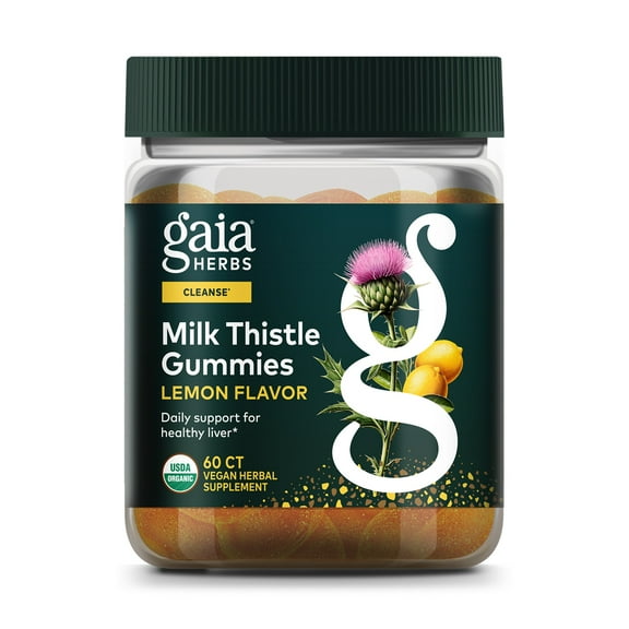 Gaia Herbs Milk Thistle Gummies - Herbal Supplement with Antioxidant Properties for Liver Health & Liver Detox - Lemon Flavored - 60 Vegan Gummies