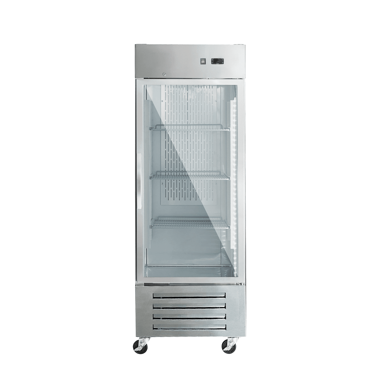 Commercial Refrigerator 27 /2 inch , 17.8 cu.ft, Glass Door Stainless Steel Frame Merchandiser, NSF certified