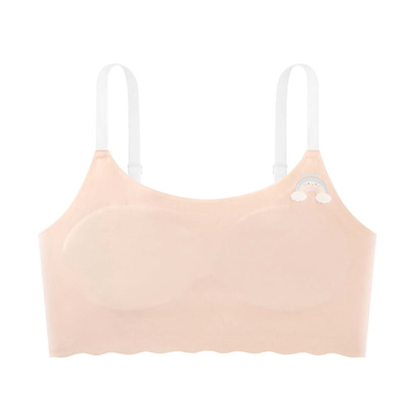 Girls Sports Bras 6-11 Seamless Racerback Training Bras for Girls-No Pads, Chest Double Lined Pink 10-11Y