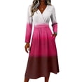 thumbnail image 4 of Women's Summer Maxi Dress V Neck Long Sleeve a Line Dresses High Waist A-Line Swing Sundress, 4 of 6