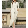 thumbnail image 4 of SpringSummer Women's L-5XL Plus Size Elegant Neutral Style Cotton Linen Long Dress Long Sleeved Lapel Solid Color Loose Casual, 4 of 5