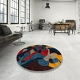 thumbnail image 4 of Ahgly Company Machine Washable Indoor Round Abstract Sandstone Brown Area Rugs, 5' Round, 4 of 7
