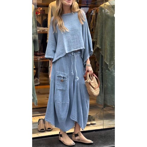 Women's Textured Top and Wide Leg Pants Set, Long Sleeve Casual Two Piece Outfit