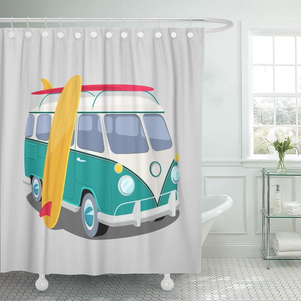 PKNMT Bus Surfer Van Graphics Transportation and Surfing Sport Board Shower Curtain 60x72 inches