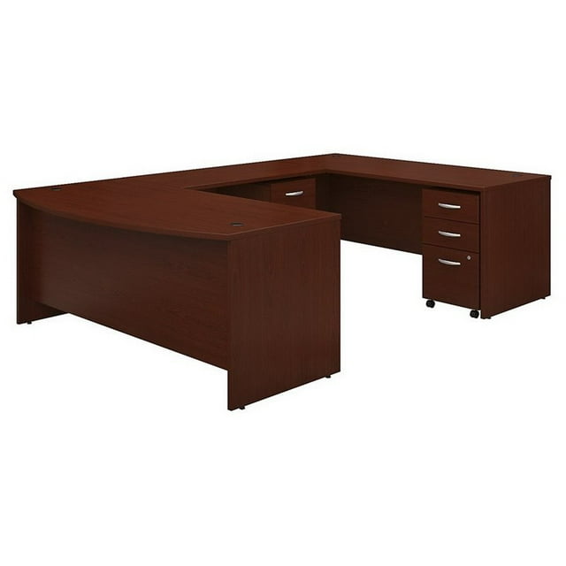 Series C 72W Bow Front U Desk with Drawers in Mahogany - Engineered Wood