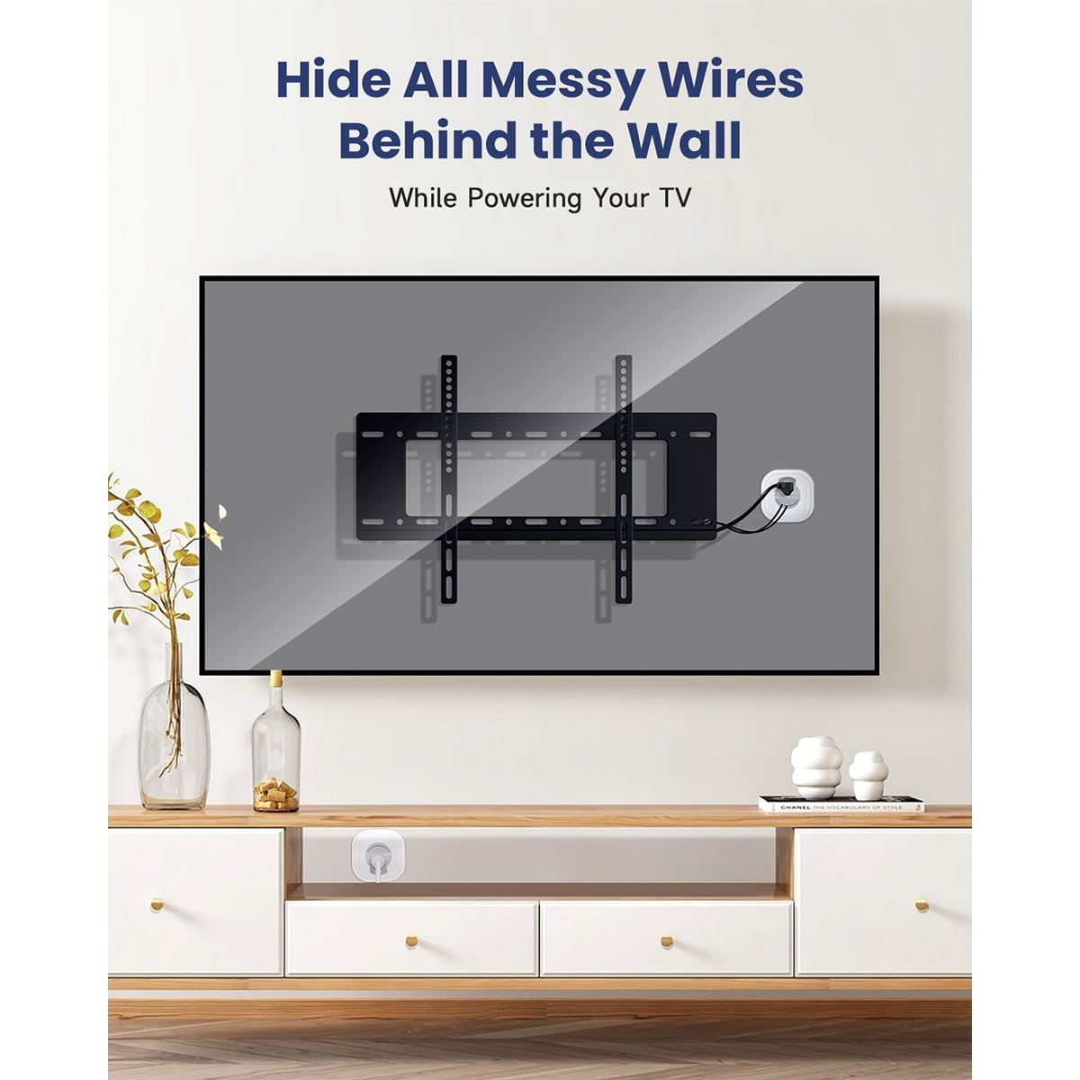 in-Wall Cable Management Kit, TV Cord Hider for Wall Mounted TV, Includes Power & Low Voltage Cables Management, Wall Cable Concealer Kit with Hole Saw Drill Attachment