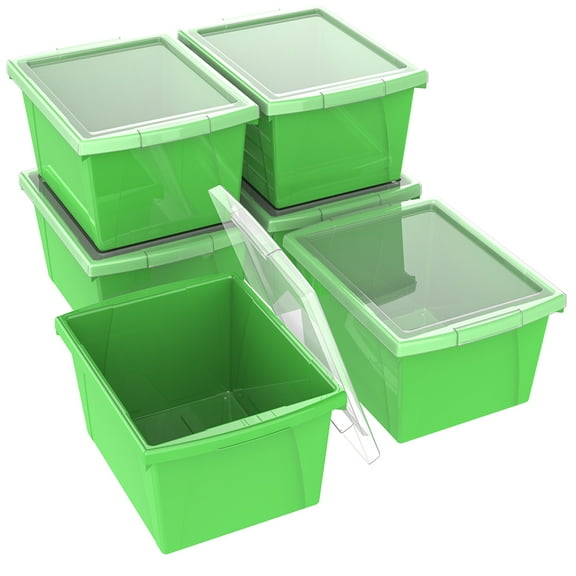 Storex 4 Gallon Plastic Storage Bin with Lid for Kids, Letter Size, Green, 6-Pack