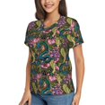 thumbnail image 5 of Yiaed Snake And Flower Print Women's T Shirt V-Neck Short Sleeve Shirt Casual Breathable Tee Summer Tops-3X-Large, 5 of 5