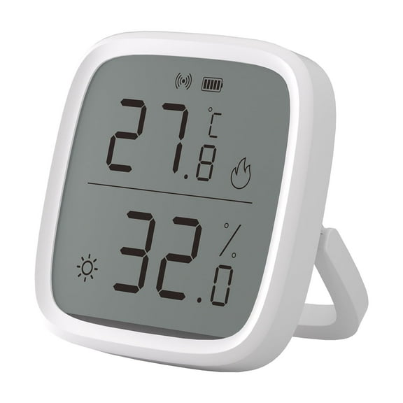 Smart White LCD Temperature and Humidity Sensor with App Control, Data Storage, and Alerts