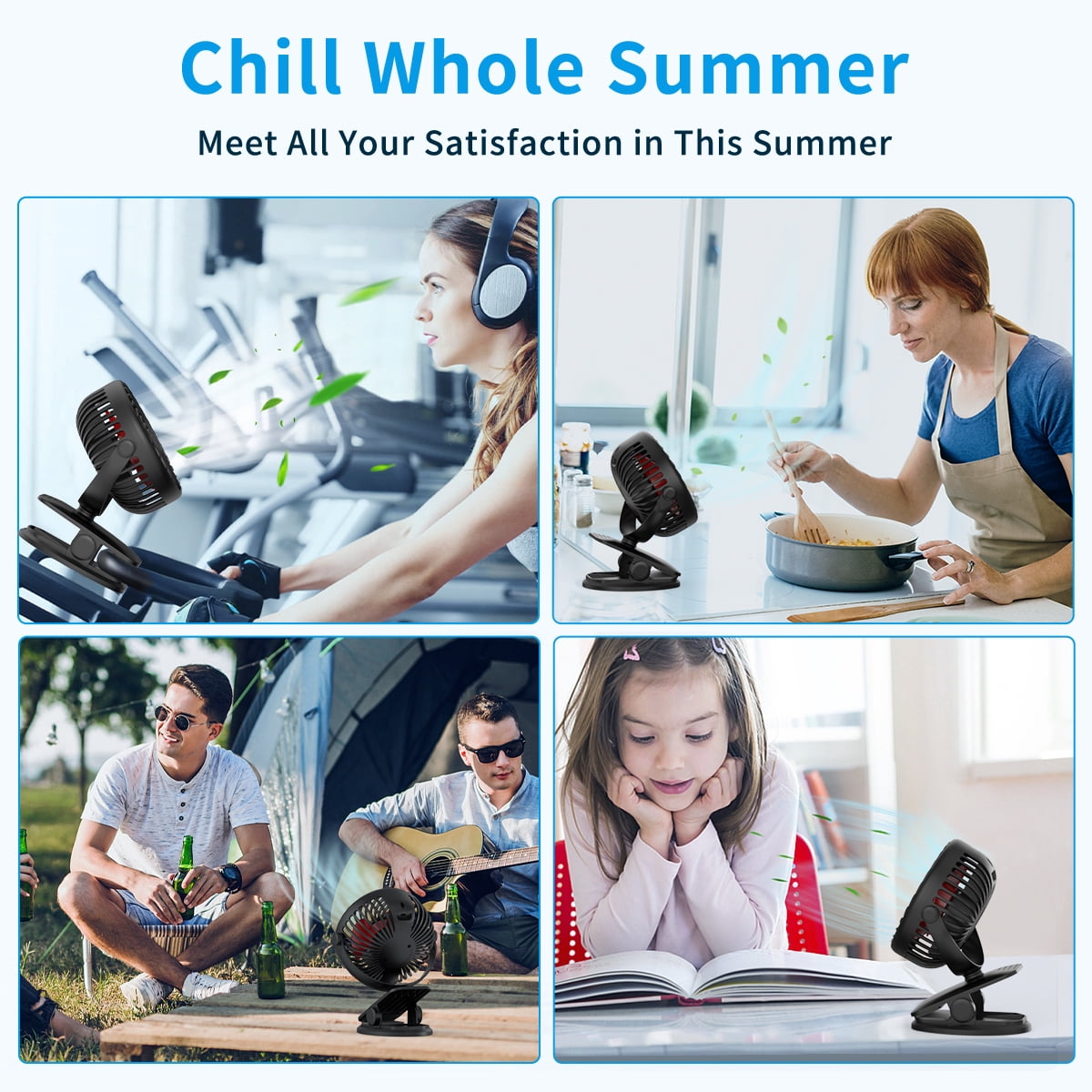 2024 New USB Clip on Fan, 3 Speeds Rechargeable Battery Operated Mini Fan with Sturdy Clamp, Upgraded Quiet and Strong Wind USB Desk Fan for Outdoor Camping Stroller Office Bedroom