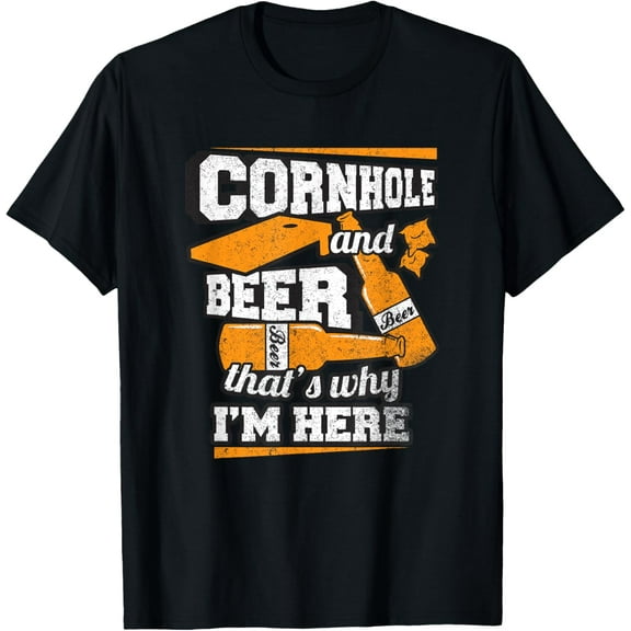 Cornhole And Beer That's Why I'm Here Funny Cornhole T-Shirt T-ShirtMen and women, Black T-shirt, size: Extra large