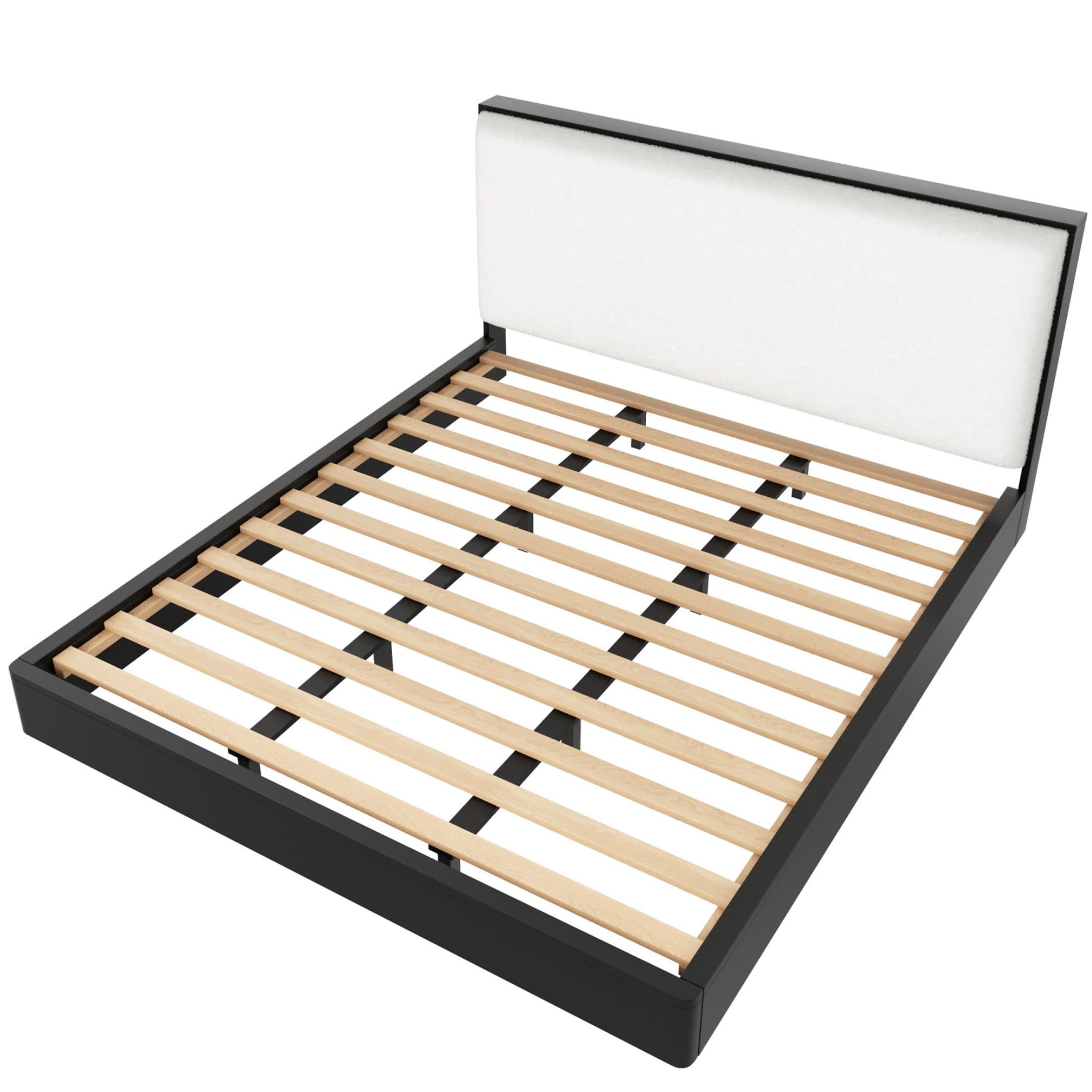 Christopher Knight Home Solid Wood King Platform Bed Frame with Boucle Upholstered Headboard, Black