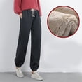 thumbnail image 1 of Pantalones de lana Sherpa cálidos de invierno para mujer, pantalones de chándal gruesos elásticos con forro de piel (negro 3XL), 1 of 2