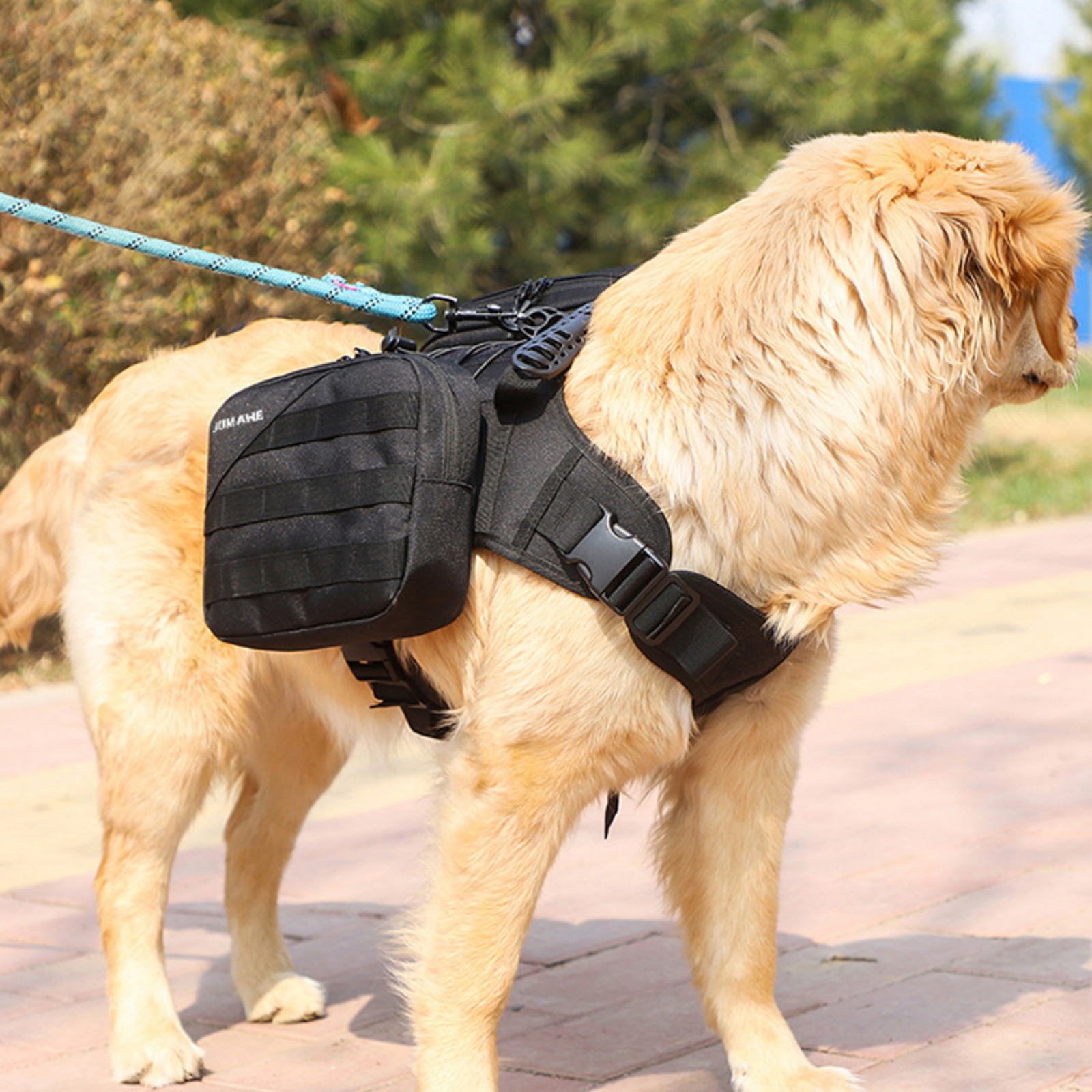 Jaucin Outdoor Dog Hiking Backpack Large Dog Hiking Backpack 2 in 1 Dog Saddle Bag Adjustable Straps Large Capacity Breathable and Waterproof Fabric