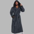 thumbnail image 2 of LangJing Mens Plush Hooded Robes Full Length Fleece Hooded Bathrobe Thick Warm Cozy Bath Shower Robe Absorbent Quick Dry Outdoor Dark Gray,S, 2 of 6
