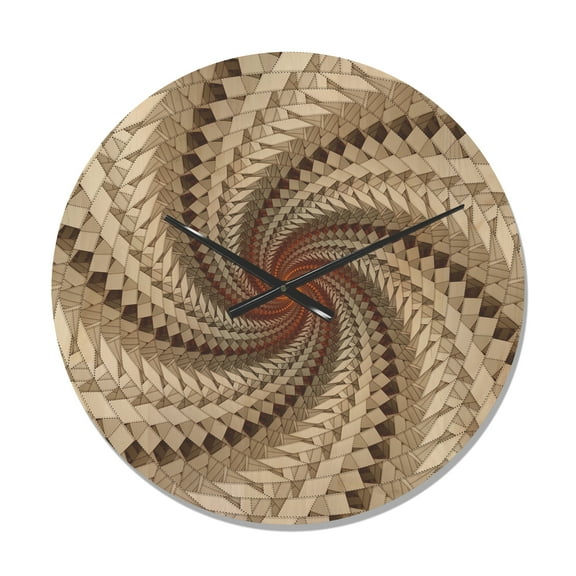 Designart 'White and Brown Fractal Spiral Pattern ' Modern Wood Wall Clock