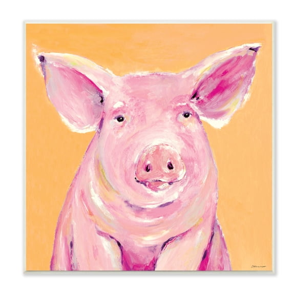 Stupell Industries Pink Pig with Big Ears Traditional Farm Animal, 12 x 12, Design by Stephanie Workman Marrott