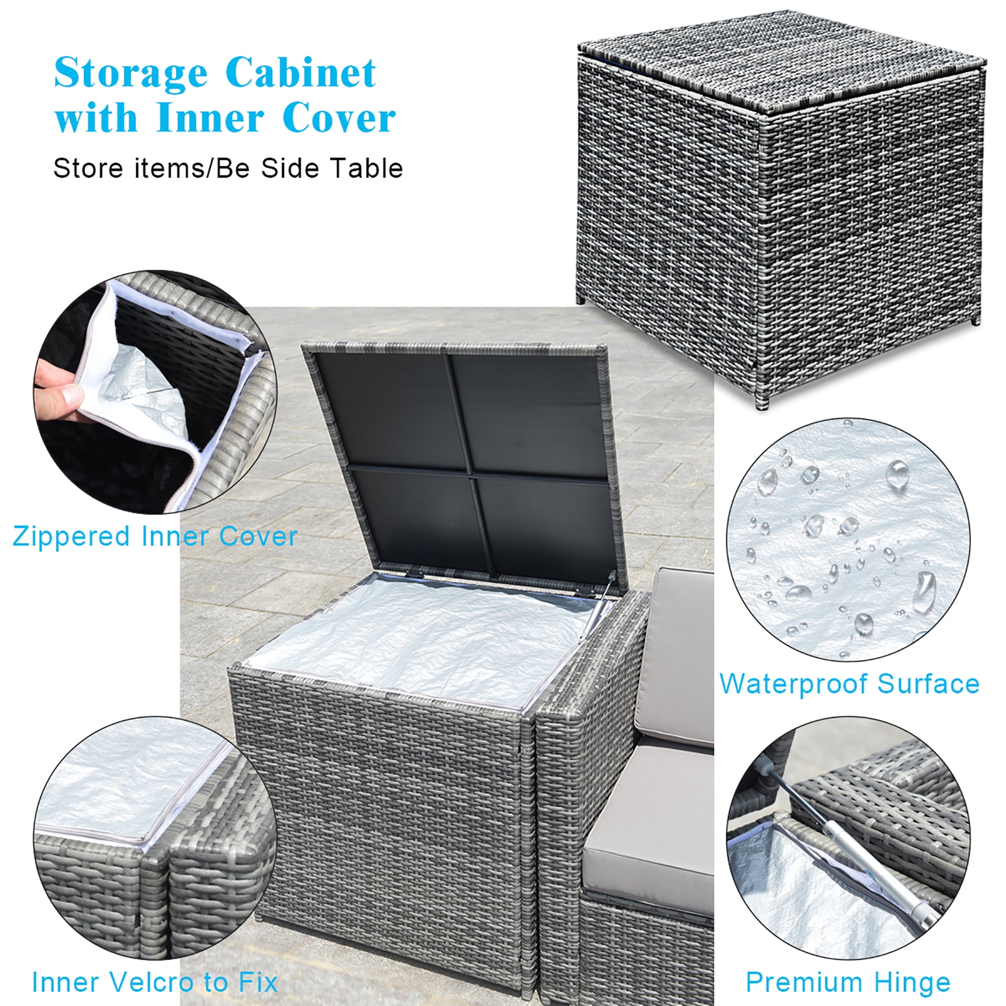Costway 8 PCS Wicker Sofa Rattan Furniture Set Patio Furniture w/ Storage Table Turquoise