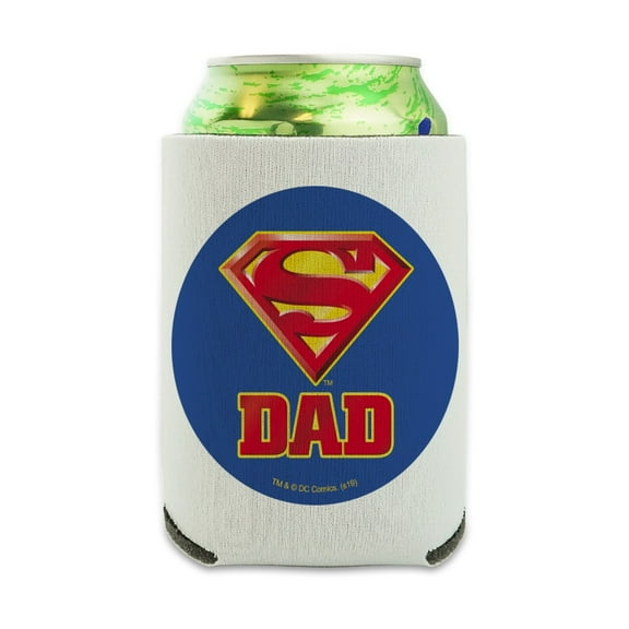 Superman Super Dad Shield Logo Can Cooler - Drink Sleeve Hugger Collapsible Insulator - Beverage Insulated Holder