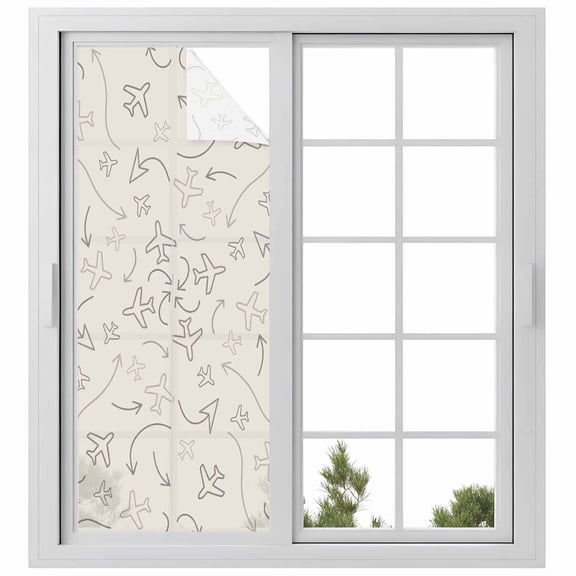 Abstract Airline Route Window Privacy Film, Vintage Aircraft Arrows Static Cling UV Sun Blocking Heat Control Window Tint Day and Night, Non-Adhesive One Way Windows Privacy Cover 23.6''x59''