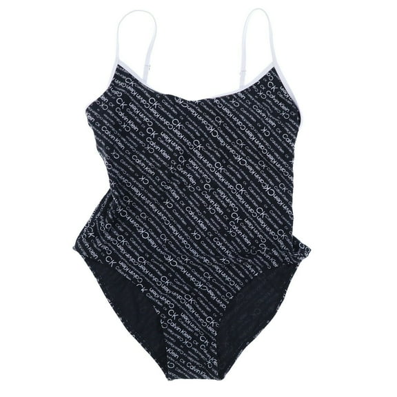 Calvin Klein Women's One-Piece Swimsuit Bathing Suit Logo Black White New