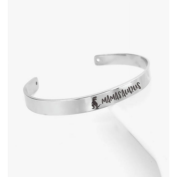 Mamasaurus Mother's Day Bracelet, Mother's Day Gift for Her, Jewelry Gift for Mom, Mother's Day Bangle Gift for Mom, Mamasaurus Gift for Mom, Silver Bracelet for Mom, with Gift Box [Not Personalized]