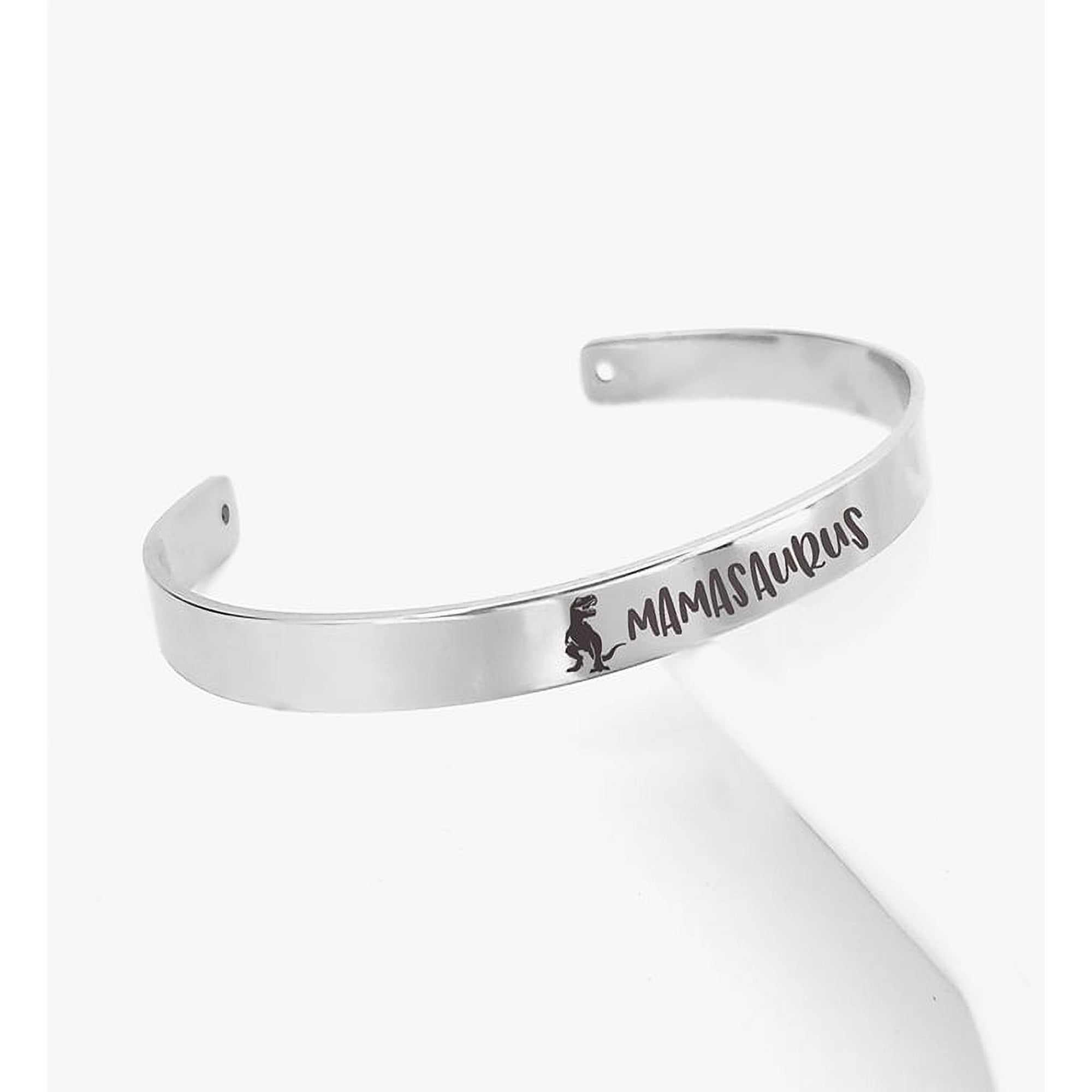 Mamasaurus Mother s Day Bracelet Mother s Day Gift for Her Jewelry Gift for Mom Mother s Day Bangle Gift for Mom Mamasaurus Gift for Mom Silver Bracelet for Mom with Gift Box [Not Personalized]