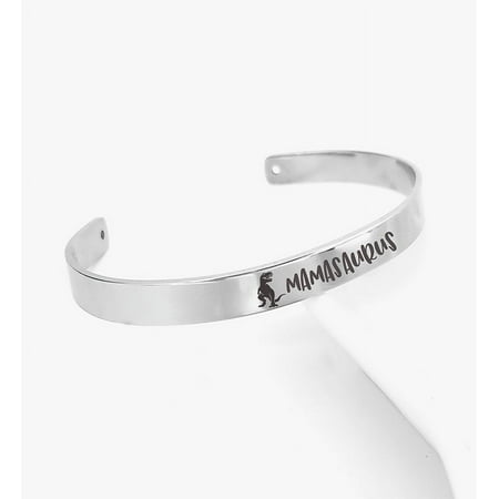Mamasaurus Mother s Day Bracelet Mother s Day Gift for Her Jewelry Gift for Mom Mother s Day Bangle Gift for Mom Mamasaurus Gift for Mom Silver Bracelet for Mom with Gift Box [Not Personalized]