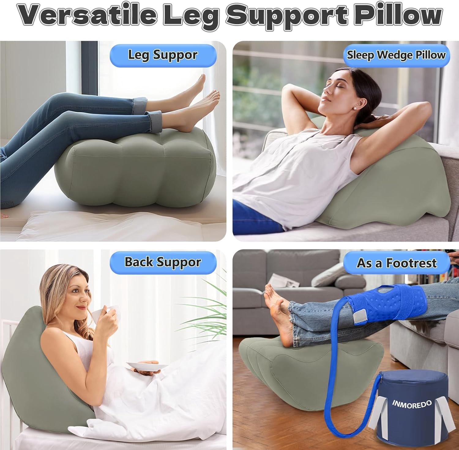 Inflatable Leg Elevation Pillow After Surgery, Wedge Leg Elevating Pillows for Injury Recovery, Blood Circulation, Swelling, Leg Support Cushion Knee Hip Ankles Pain