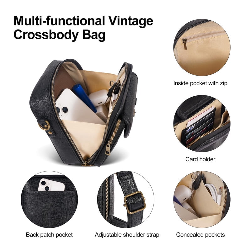 AOUNQ Small Messenger Bag Vegan Leather Crossbody Bag for Women Men, Vintage Cross Body Shoulder Purse with Card Slots