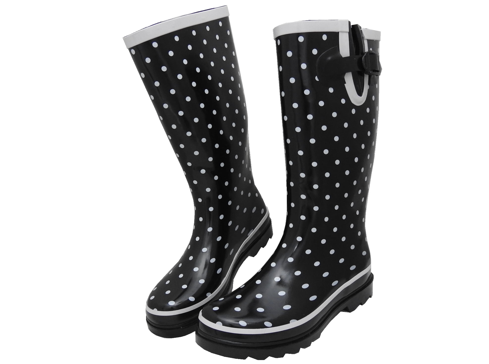 Starbay Women's Rubber Rain Boots, White Polka Dots with White Contrast ...