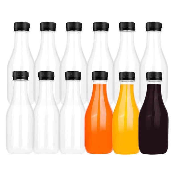 Lot de 12 bouteilles à shot de 60 ml avec bouchons pour shots au gingembre,  bouteilles de bien-être en plastique pour boissons, jus, gingembre