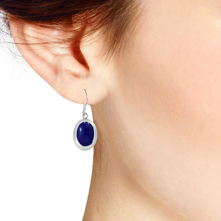 Aeravida Simple and Timeless Vintage Oval-Shaped Dark Blue Lapis-Lazuli On Sterling Silver Fish Hook Dangle Earrings Evening Wear Jewelry Gifts for