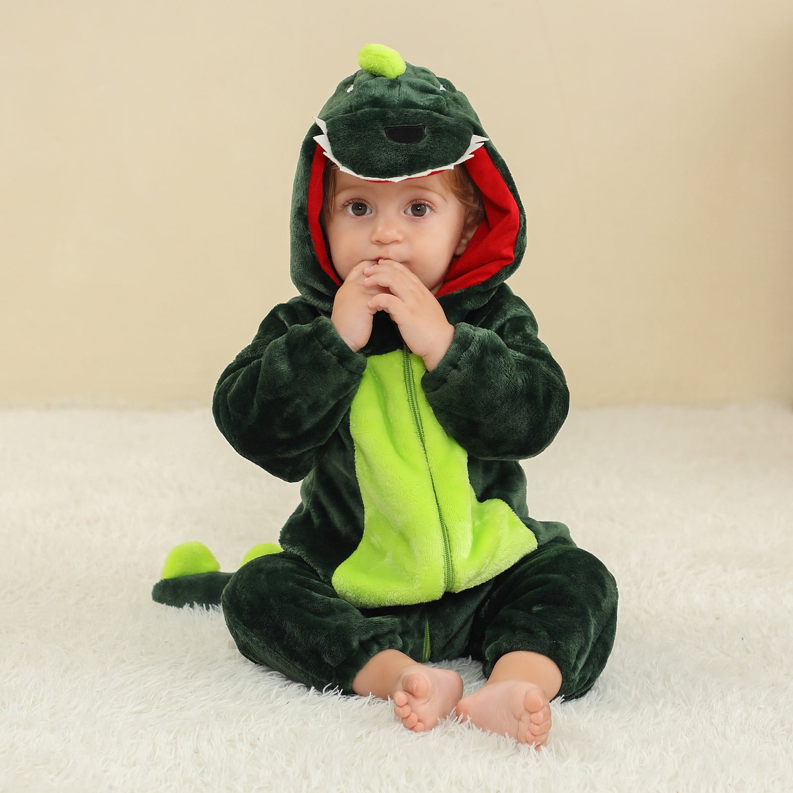 FFENYAN Adorable Spiked tail Dinosaur-Themed Baby Onesie Soft Flannel Long Sleeve Bodysuit for Infants and Toddlers Perfect for Daily Wear and Special Occasions for 3 Months-3 Years