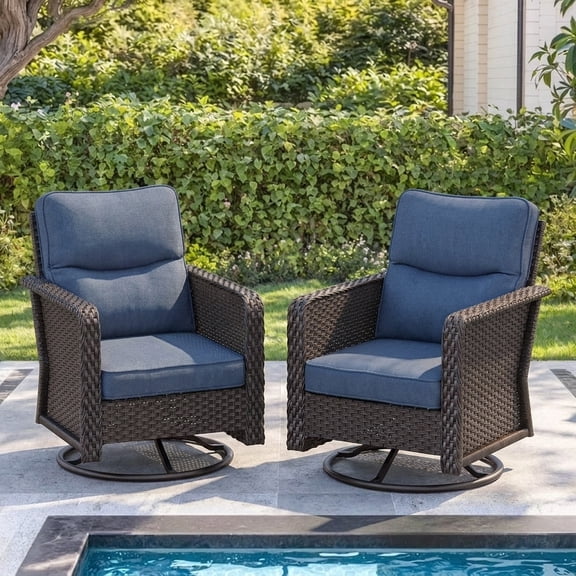 Brafab Outdoor Swivel Chair Set - PE Wicker Patio Conversation Sets Cushioned Seat Couch - 2 Seats Outdoor Sofa Set for Yard, Garden Porch | Blue